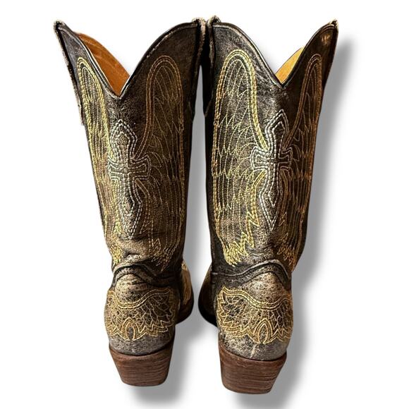 Corral Western Boots Teens Distressed Brown Angel Wing Embroidered Sz 5T - Picture 4 of 9